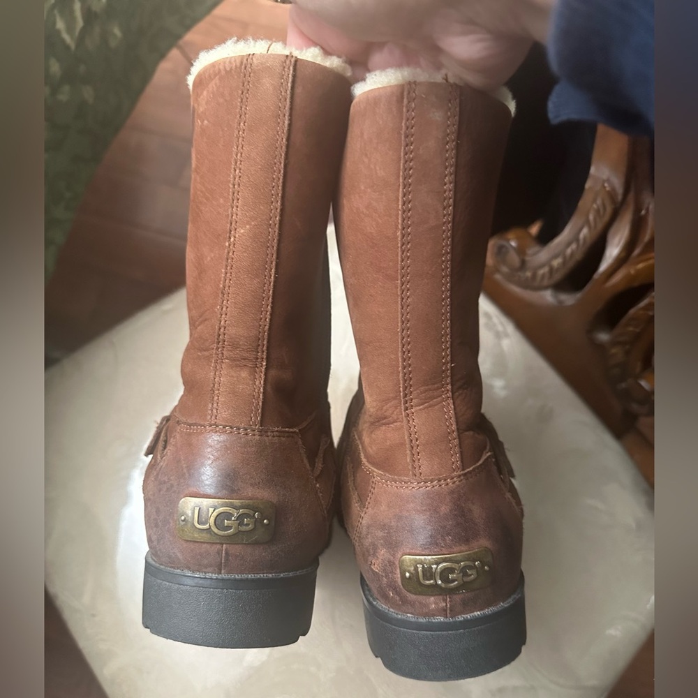 UGG Chestnut Leather Boots with Brass Accents